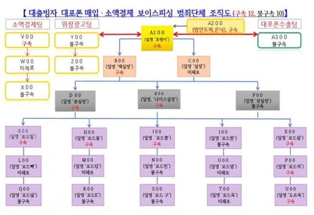 대포폰 사기 범죄단체 조직도. 강북경찰서 제공