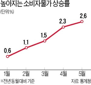 5월 물가 2.6% 치솟아…9년 만에 최대폭, 정부 "일시 현상" vs 전문가 "하반기도 불안"