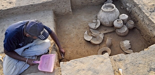 인도 하리하나주 히사르 지역 라키가리 유적지에서 발굴된 5000년 전 하라파 인더스 문명 시기의 유적.  한경DB
 