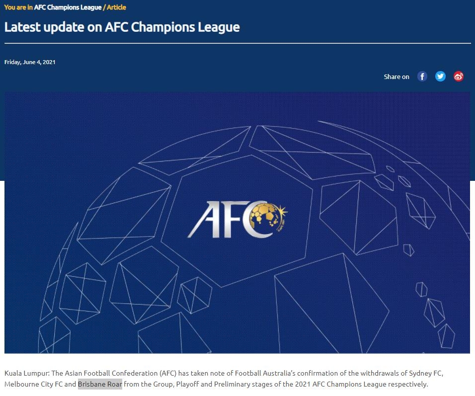 호주 3개 클럽, AFC 챔스리그 불참…'전북에 영향'