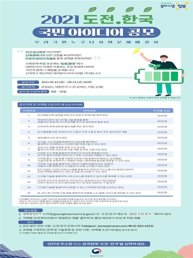 탄소중립 방안·반려동물 문화 개선책 찾는다…'도전.한국' 공모