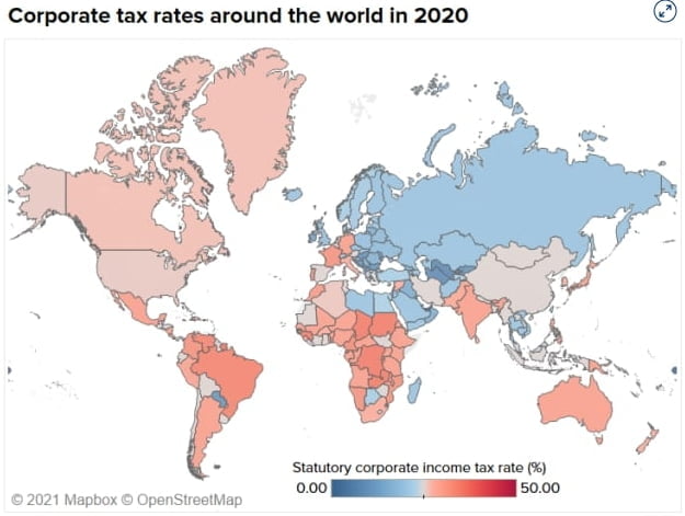 글로벌 법인세율 (자료: OECD, 미 조세재단, 출처: CNBC)