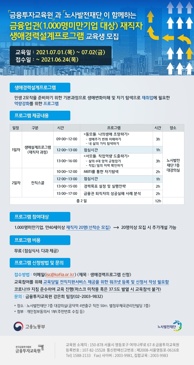 금융투자협회, 노사발전재단과 `생애경력설계 프로그램` 개설