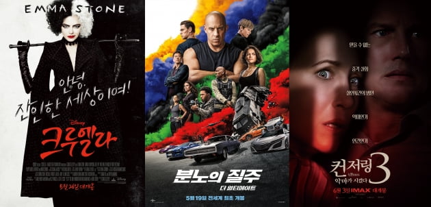 영화 '크루엘라' '분노의 질주: 더 얼티메이트' '컨저링3: 악마가 시켰다' 포스터