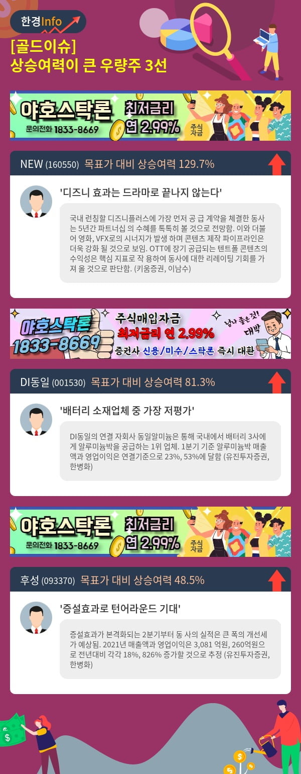 [골드이슈] 상승여력이 큰 우량주 3선