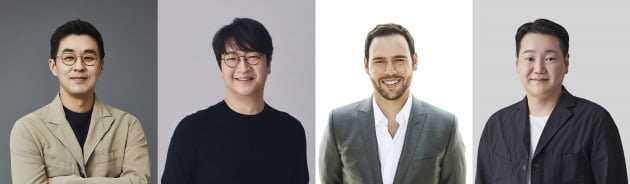 박지원 하이브 대표이사, 윤석준 하이브 아메리카 CEO, 스쿠터 브라운 하이브 아메리카 CEO, 한현록 하이브 재팬 CEO /사진=하이브 제공