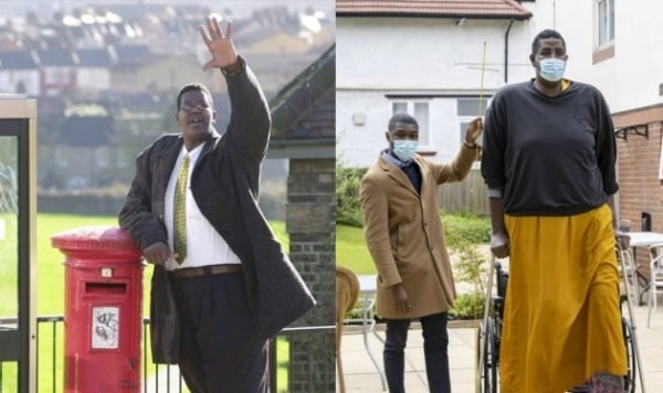 지난 2002년 세상에서 가장 큰 키를 가진 남성으로 이름을 알렸던 후세인(왼쪽). 현재 건강이 안좋아져서 요양원에서 지내고 있는 후세인(오른쪽)/사진=온라인 커뮤니티 