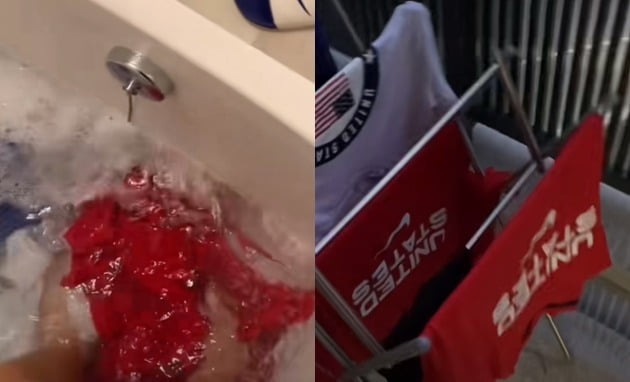 미국 럭비 대표팀 코디 멜피가 선수촌 욕실에서 직접 손빨래하는 모습을 공개했다 / 사진=틱톡
