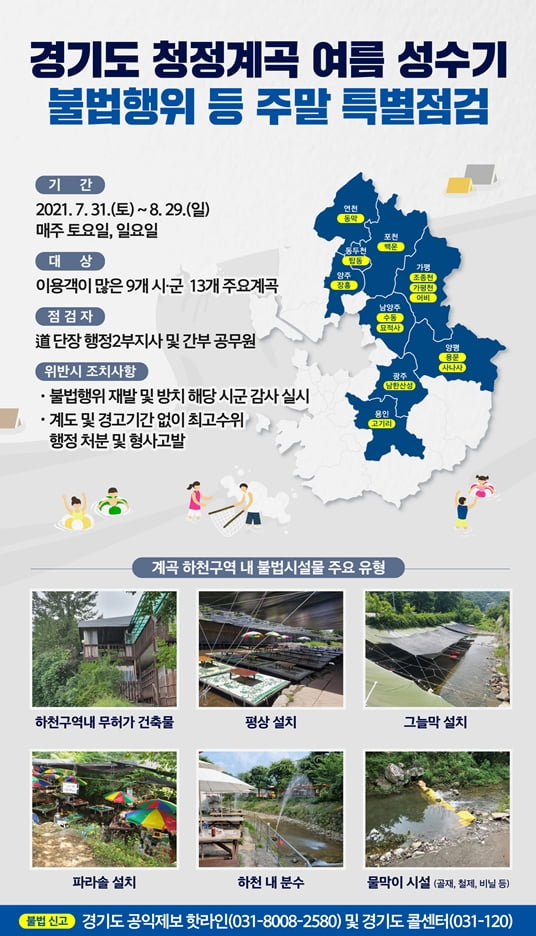 경기도, 청정계곡 불법행위 완전 근절 위해 '불법행위 강력 대처방안' 발표