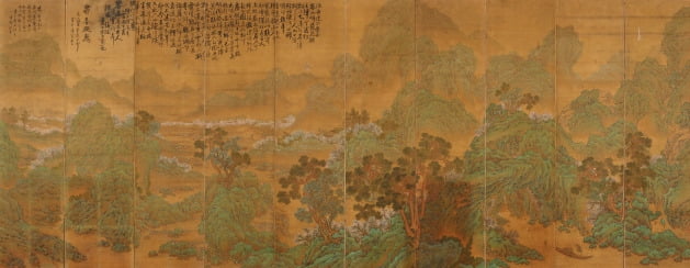 이상범, 무릉도원, 1922, 비단에 채색; 10폭 병풍