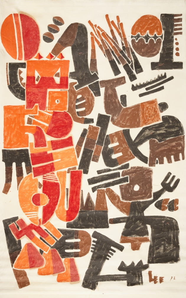 이응노, 구성, 1971, 천에 채색, 230x145cm