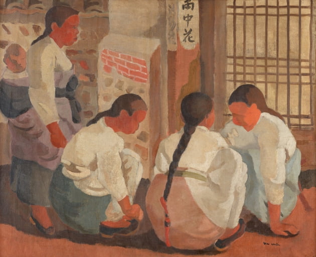 장욱진, 공기놀이, 1938, 캔버스에 유채, 65x805cm