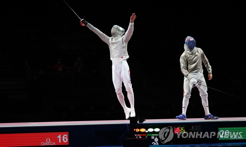 -올림픽- 세계 1위 펜싱 남자 사브르, 단체전 금메달…대회 2연패