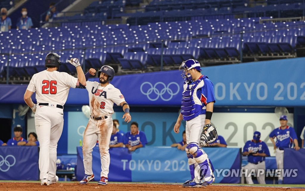 -올림픽- 한국 야구, 미국에 2-4 역전패…1일 도미니카共과 격돌(종합)