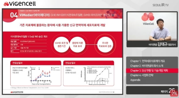 김태규 바이젠셀 대표가 온라인 IPO간담회를 진행하고 있다.