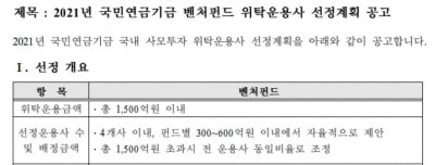 국민연금, VC에 1500억 쏜다…벤처펀드 운용사 선정 [마켓인사이트]