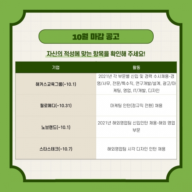 8~10월 도전해 볼 만한 인턴리스트 