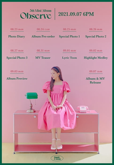 백아연, 9월 7일 미니 5집 `Observe` 발매 확정…핑크빛 컴백 스케줄러 공개
