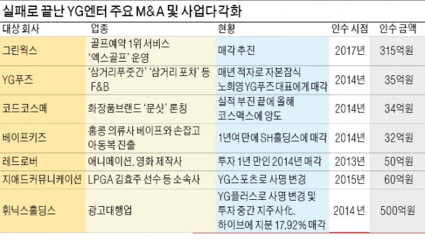 자회사 정리 나선 YG엔터 'M&A 잔혹사'