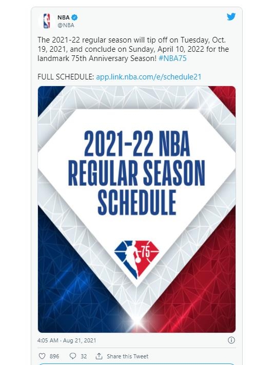 '75주년' NBA 새 시즌 일정 발표…팀당 82경기 등 '정상 복귀'