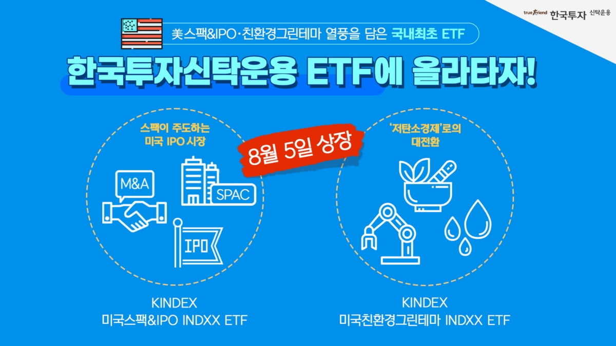 한투운용, 국내최초 `美 스팩 ETF` · `美 친환경그린테마 ETF` 출시