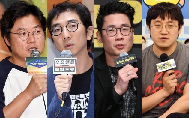 '1박 2일'을 연출한 나영석(왼쪽부터), 유호진 PD와 '런닝맨' 출신 조효진, 정철민 PD 사진=텐아시아DB