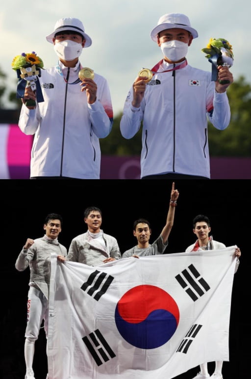 2020 도쿄올림픽 양궁 국가대표팀(위)와 펜싱 사브르 국가대표팀/ 사진=인스타그램
