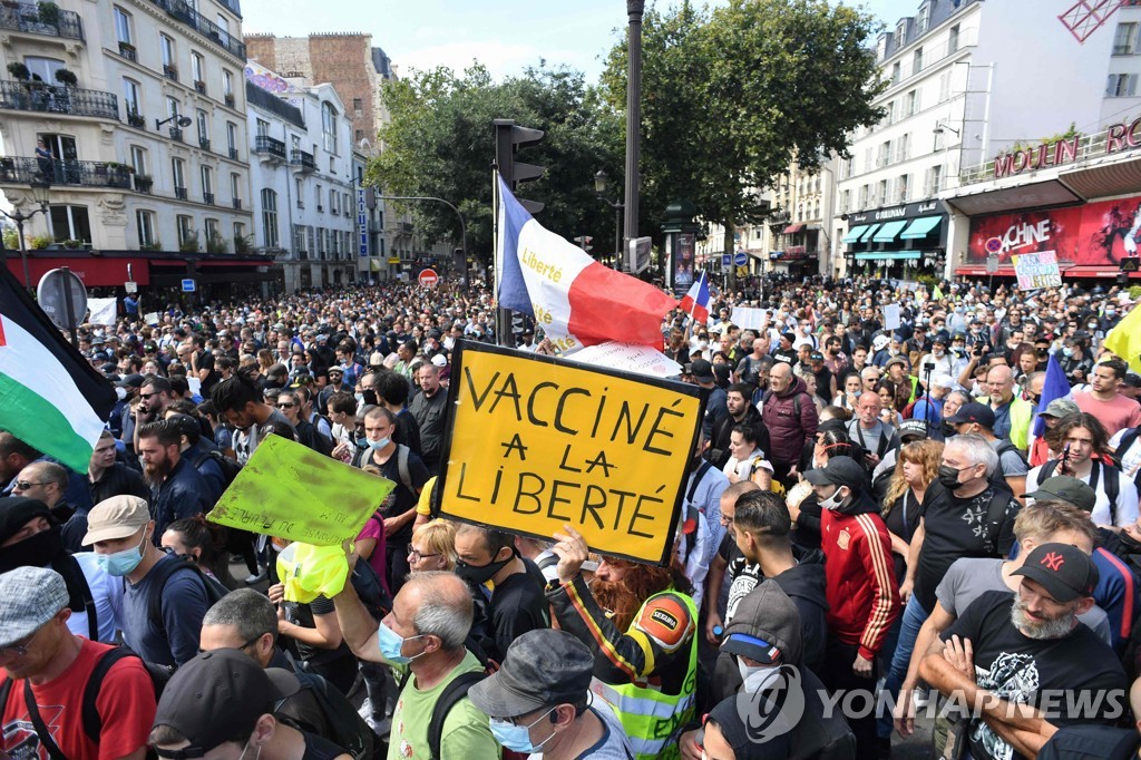 프랑스서 3주째 "백신 여권 반대" 대규모 시위