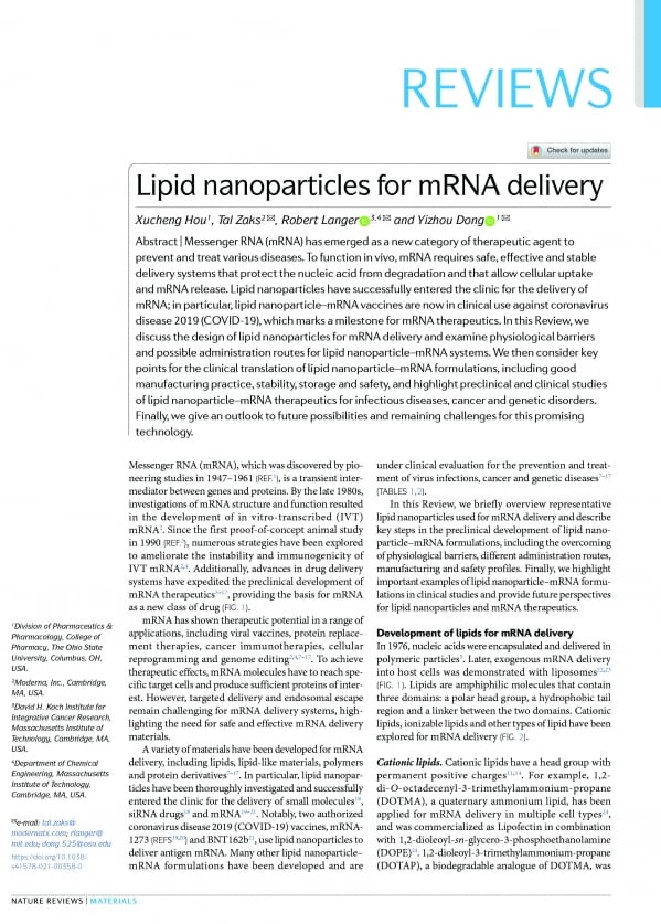 [Cover Story - OVERVIEW] mRNA 전달을 위한 지질나노입자의 구성 요소와 고려사항