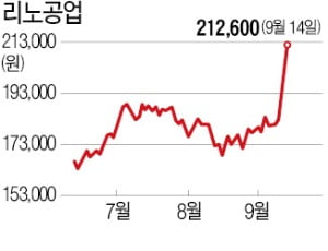 리노공업 '신고가 행진'…20만원 넘었다