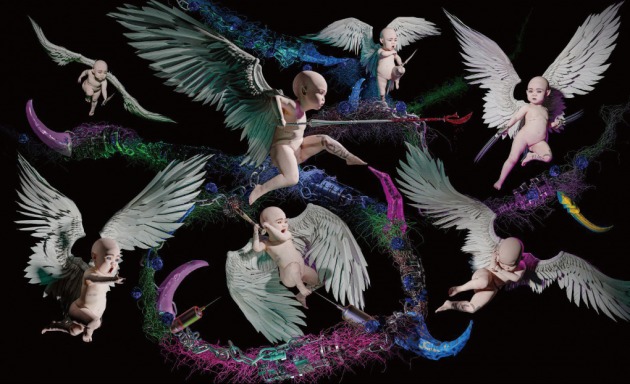 가수 그라임스는 날개 달린 아기 천사 등 가상의 이미지에 자신의 노래를 배경으로 입혀 NFT 미술 '워 님프'를 만들었다.