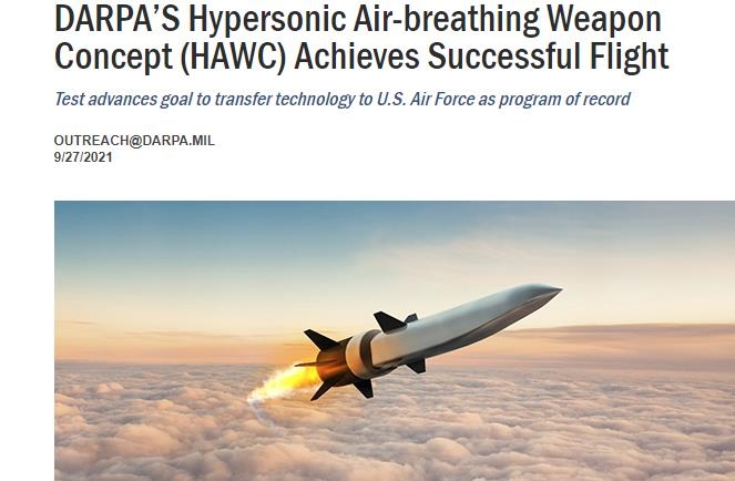 미 국방부, 음속보다 5배 빠른 극초음속 무기 시험 성공