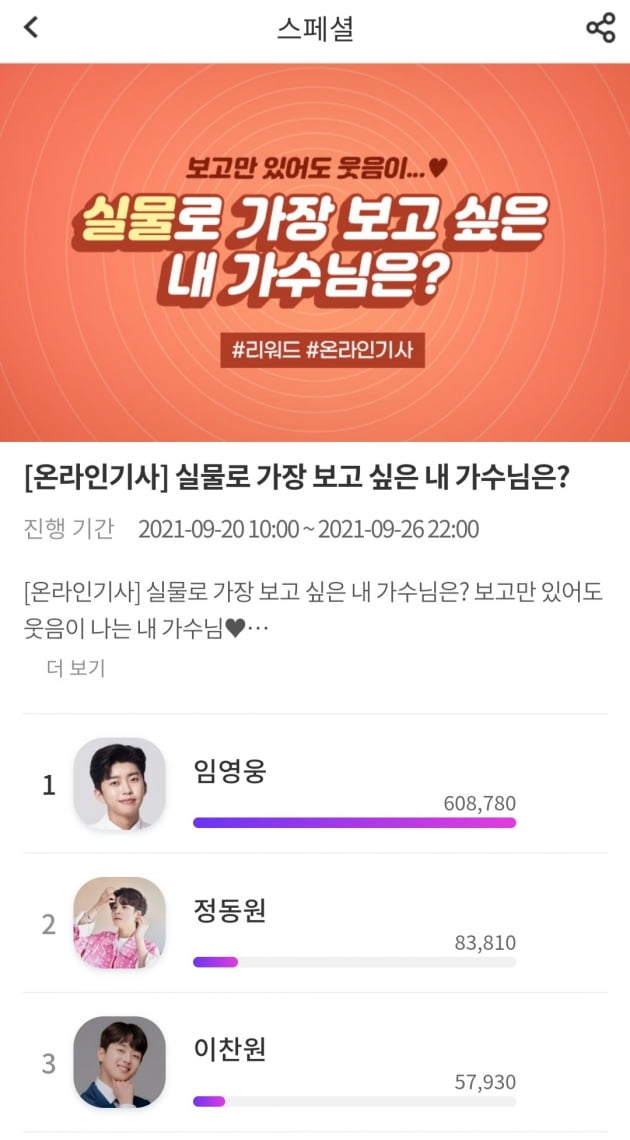 "보고만 있어도 웃음이♥…임영웅, 실물로 가장 보고 싶은 가수 1위