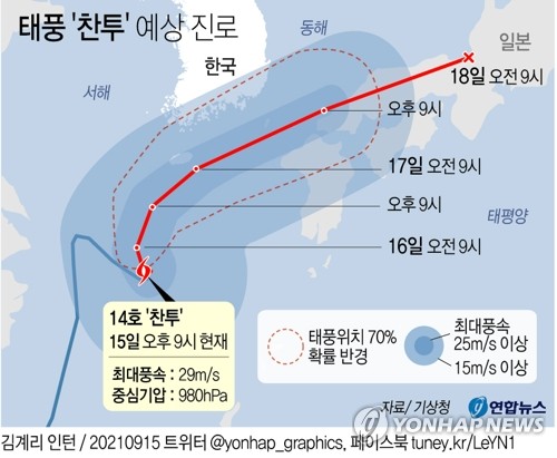 태풍 '찬투' 영향에 제주·남부 강한 비바람