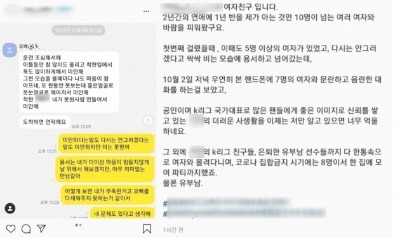 "국대 축구선수, 女 10여 명과 음란 대화…성병까지" 폭로