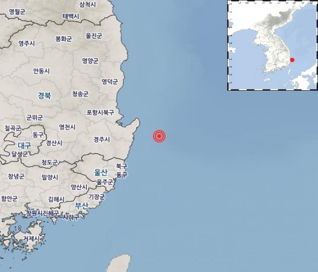 19일 오후 10시13분께 경북 포항시 남구 동남동쪽 37㎞ 해역에서 규모 2.2 지진이 발생했다. /사진=기상청