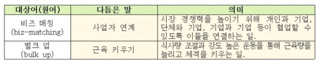 비즈 매칭·벌크업의 쉬운 우리말 대체어가 공개됐다. /사진=문화체육관광부 제공