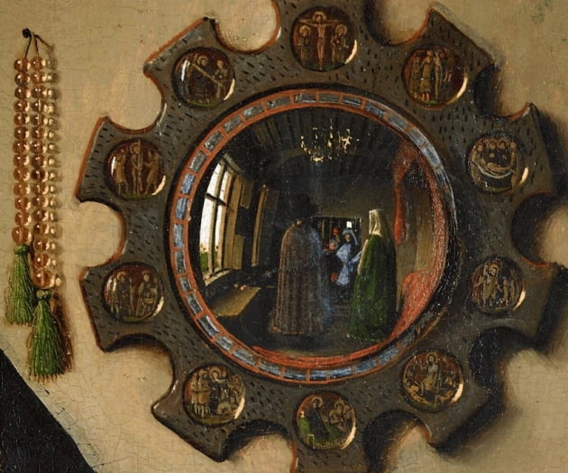 '아르놀피니의 결혼'의 거울 부분을 확대한 것