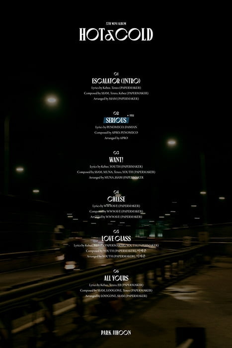 박지훈, 5번째 미니앨범 ‘HOT&COLD’ 트랙리스트 공개…타이틀곡은 `Serious`