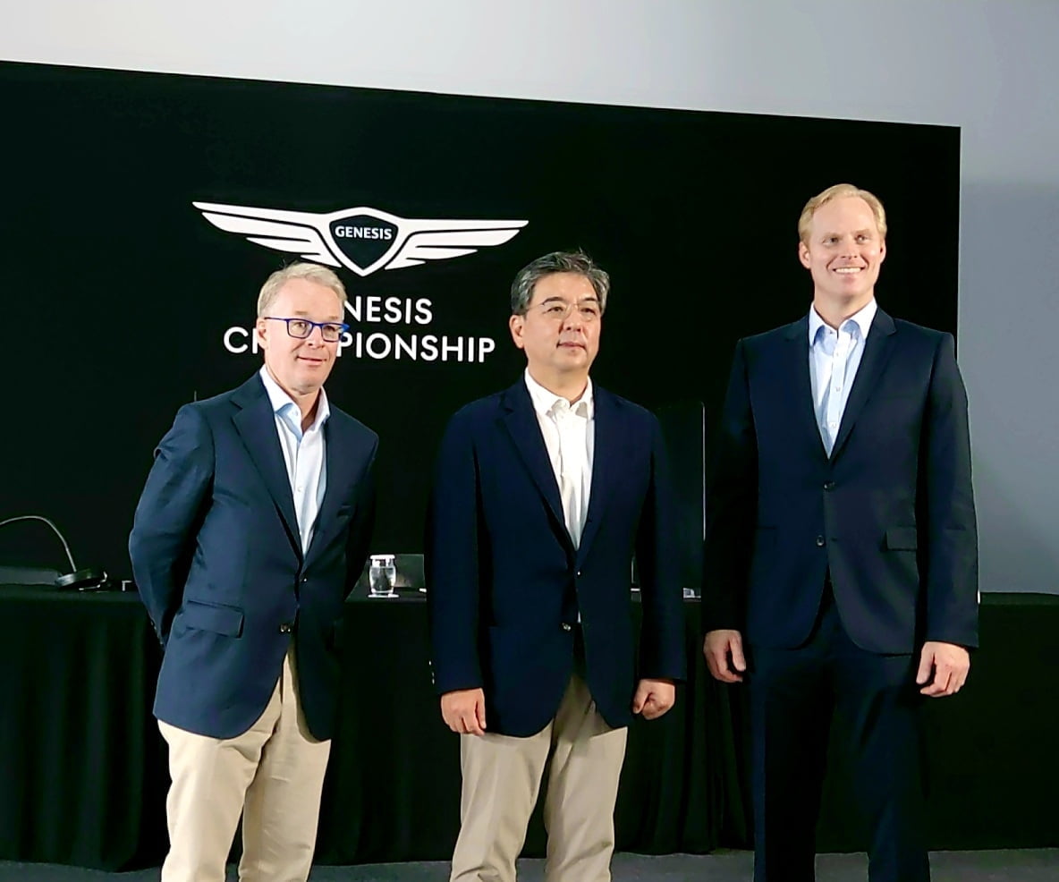 키스 펠리 PGA유러피언 투어 CEO, (왼쪽), 장재훈 제네시스 사장(가운데), 크리스찬 하디 PGA인터내셔널 부사장(오른쪽)