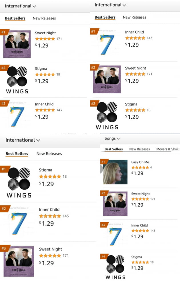 '솔로곡 줄세우기' 방탄소년단 뷔, 아마존 베스트셀러 1위! 역주행