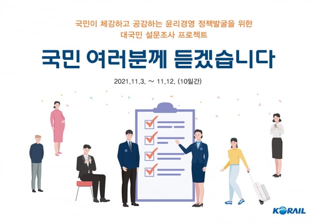 한국철도, 3~12일까지 전 국민 대상 설문조사 