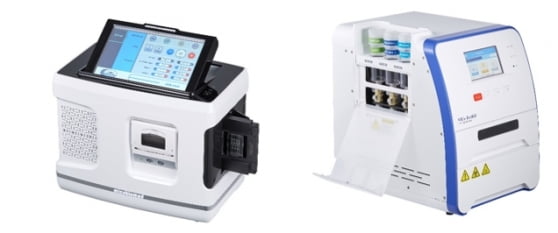 미코바이오메드 전용 PCR 장비인  ‘Veri-Q PCR 316’(왼쪽)과 핵산추출장비 ‘Veri-Q PREP M16’ (오른쪽). 사진 제공=미코바이오메드