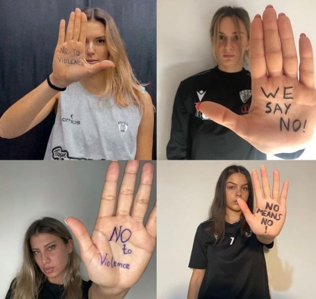 그리스 배구팀 테살로니키 PAOK가 지난 25일 '세계 여성 폭력 추방의 날'을 맞아 공개한 '여성 폭력 반대' 캠페인 사진. 사진=테살로니키 PAOK SNS.