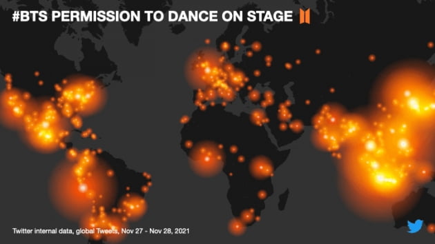 ‘BTS-Permission-to-Dance-on-Stage’트위터-글로벌-트렌드-맵/사진=트위터