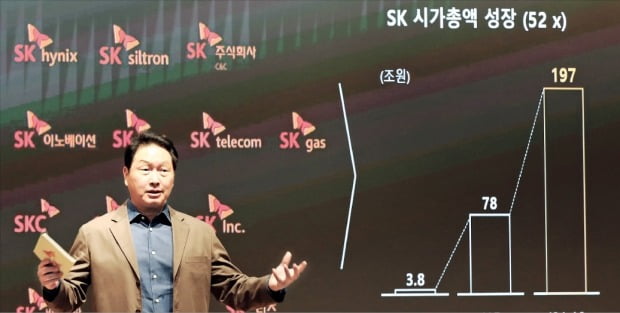 최태원 카지노사이트그룹 회장이 지난 10월 22일 경기 이천시 카지노사이트MS연구소에서 열린 ‘2021 CEO세미나’에서 폐막 스피치를 하고 있다. /카지노사이트 제공 