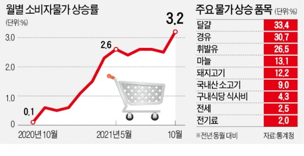 [숫자로 읽는 세상] 휘발유·육류 등 물가가 막 오르네…10년 만에 3%대로 상승