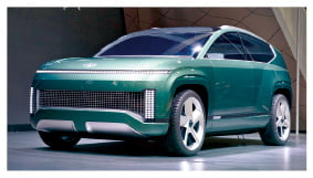 현대자동차의 대형 전기 스포츠유틸리티차량(SUV) 콘셉트카 ‘세븐’. 조수석 쪽 앞뒤 도어가 양옆으로 펼쳐지듯 열리는 ‘코치 도어’가 특징이다.  현대차 제공 