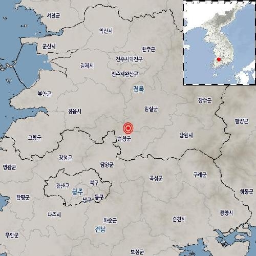 기상청 "전북 순창 북북서쪽서 규모 2.1 지진 발생"