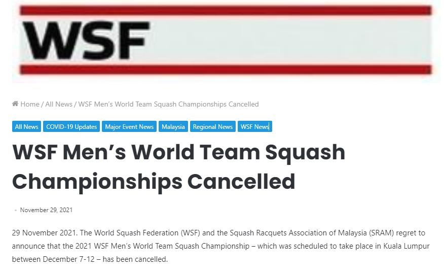 세계스쿼시연맹 말레이대회 결국 취소…이스라엘팀 비자거부 탓